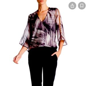 Halston Heritage Abstract Print Surplice Blouse